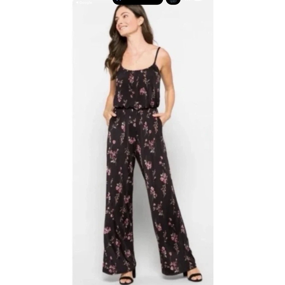 NWT Kaileigh Lexy Black Knit Floral Jumpsuit XLP